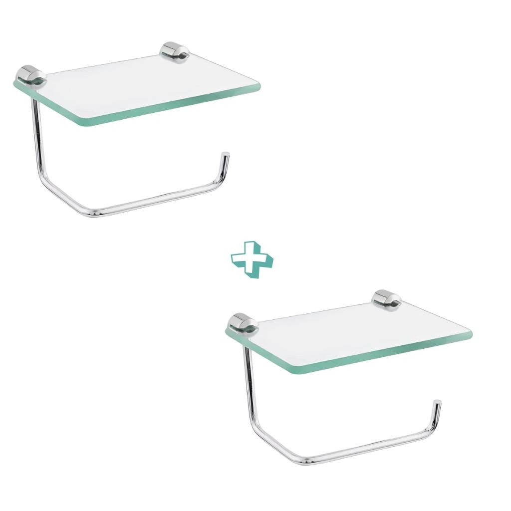 Kit 2 Papeleiras Prateleiras Com Porta Objetos Porta Celular Cromado Organização Banheiro e Casa