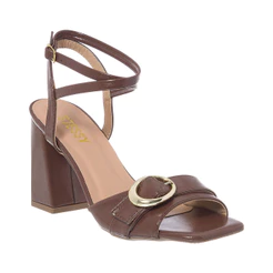 Sandália Feminina Salto Bloco Bico Quadrado Estilosa Confortável Fivela Oval Luxo Moderna Elegante