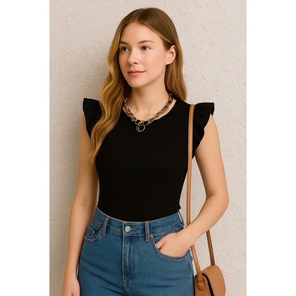 blusa blusinha moda feminina canelada elastano manga curta babado cavada blog lançamento