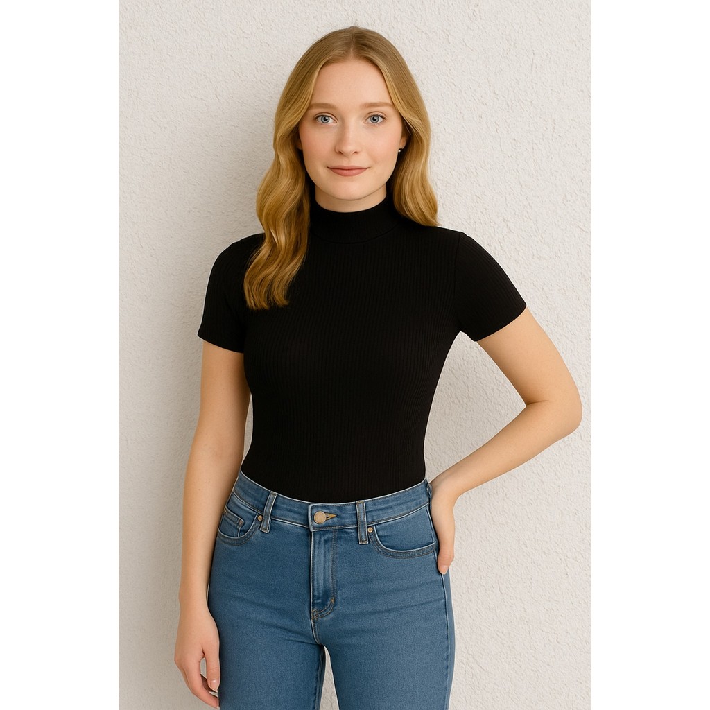 blusa blusinha moda feminina canelada elastano gola alta manga curta blog bem