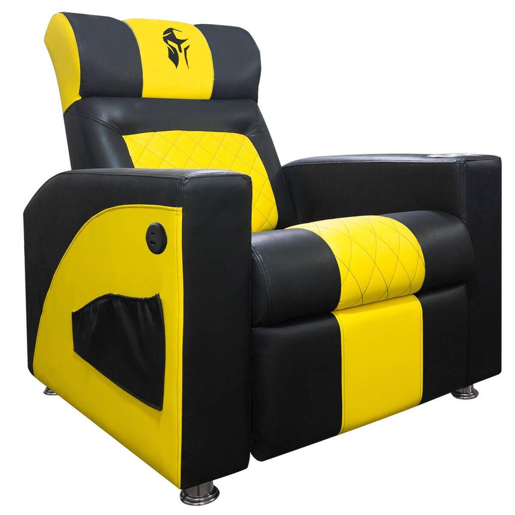 Cadeira Gamer Sparta com Encosto Reclinável e Carregador USB Corino Preto/Amarel