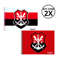 Kit 2 Cadernos De Desenho Universitário Flamengo 80 Folhas- Capa:RemoBranco/RemoVermelho