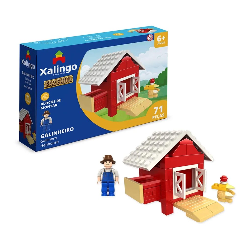 Brinquedo Infantil Blocos de Montar Fazenda Galinheiro 71 peças Xalingo - 28554 em Oferta na Shopee