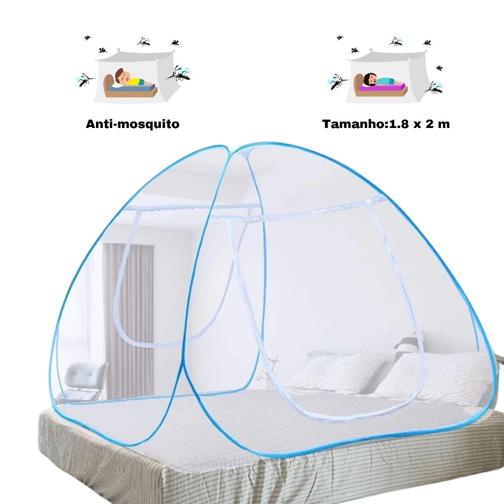Imagem Mosquiteiro Tenda Cama King Dobrável Portátil Prático 1.8x2.0m Proteção Contra Insetos