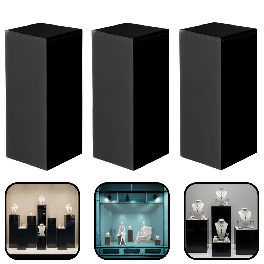 Kit 3 Cubo Expositor Tablado Vitrine Loja MDF Preto 45x20x20cm