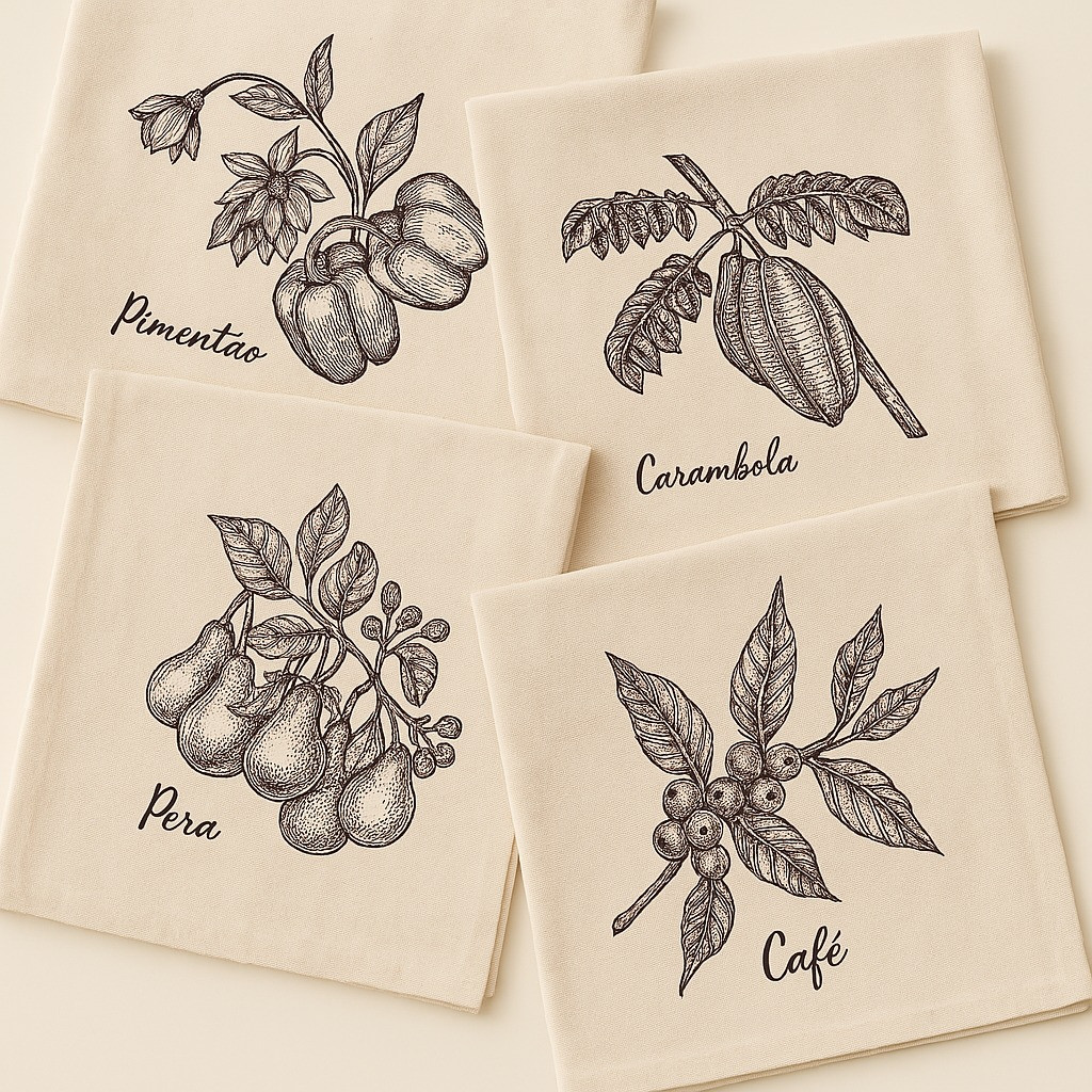 Pano De Prato 10 Unidades Premium Ecológico Alta Absorção Cor Cru Coleção Sabores Tamanho Grande 69x41 Pé de Galinha