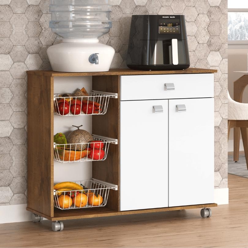 Fruteira Isis Com Rodinhas 2 Portas 1 Gaveta