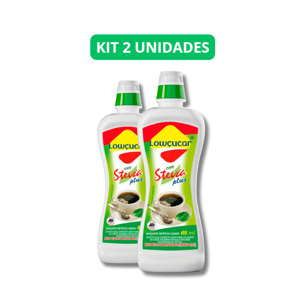 KIT 2x Adoçante Líquido Stevia Lowçucar Plus Frasco 65ml
