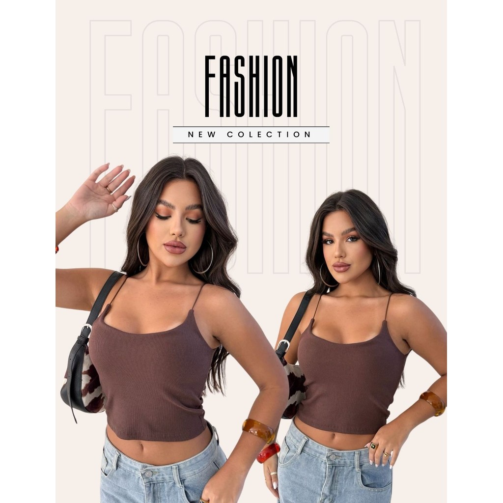 Blusa Cropped Alcinha Feminina Ribana Canelada Casual Básica Premium em Oferta na Shopee