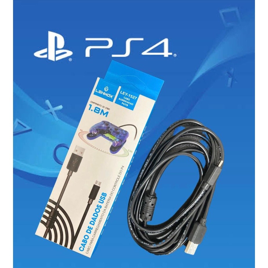 Cabo Carregador Controle PS4 1.8m Com Filtro Protetor - Carga Segura em Oferta na Shopee