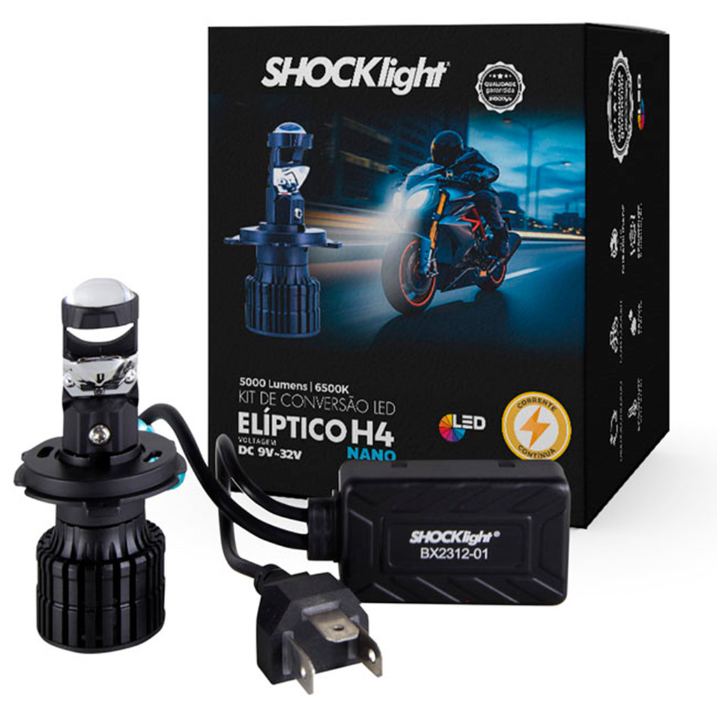 Lâmpada Farol Projetor Canhão LED Elíptico Nano H4 para Moto 35W 5000LM 6500K Luz Branca ShockLight em Oferta na Shopee
