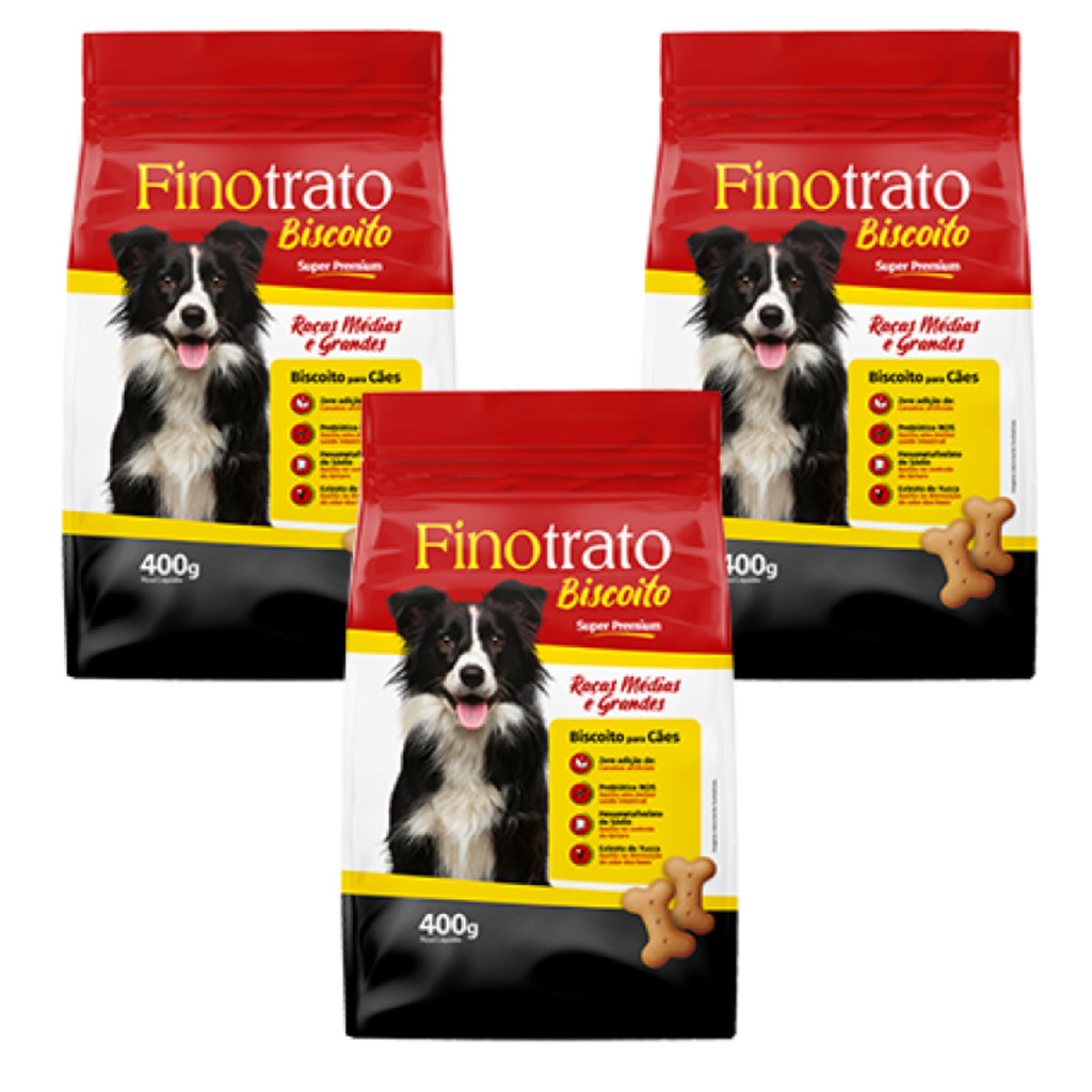 Kit 3 Biscoitos Finotrato Para Raças Médias e Grandes 400 g