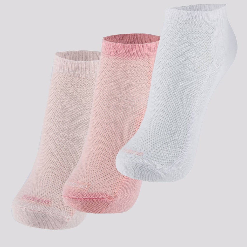 Kit Meia Selene 3 Pares Cano Curto Feminino Branca e Rose