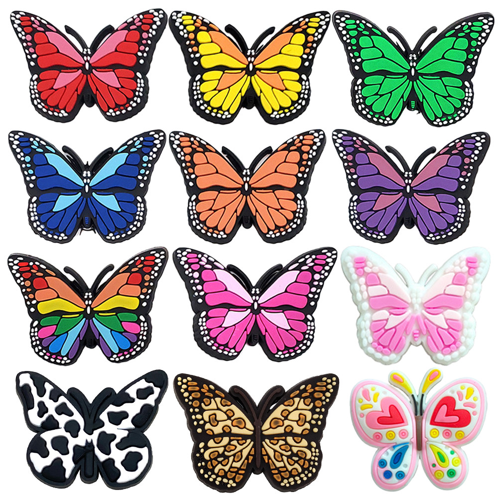 Encantos de Sapatos 12 Estilos de Belas Decorações de Borboleta Acessórios de PVC com Botão em Oferta na Shopee