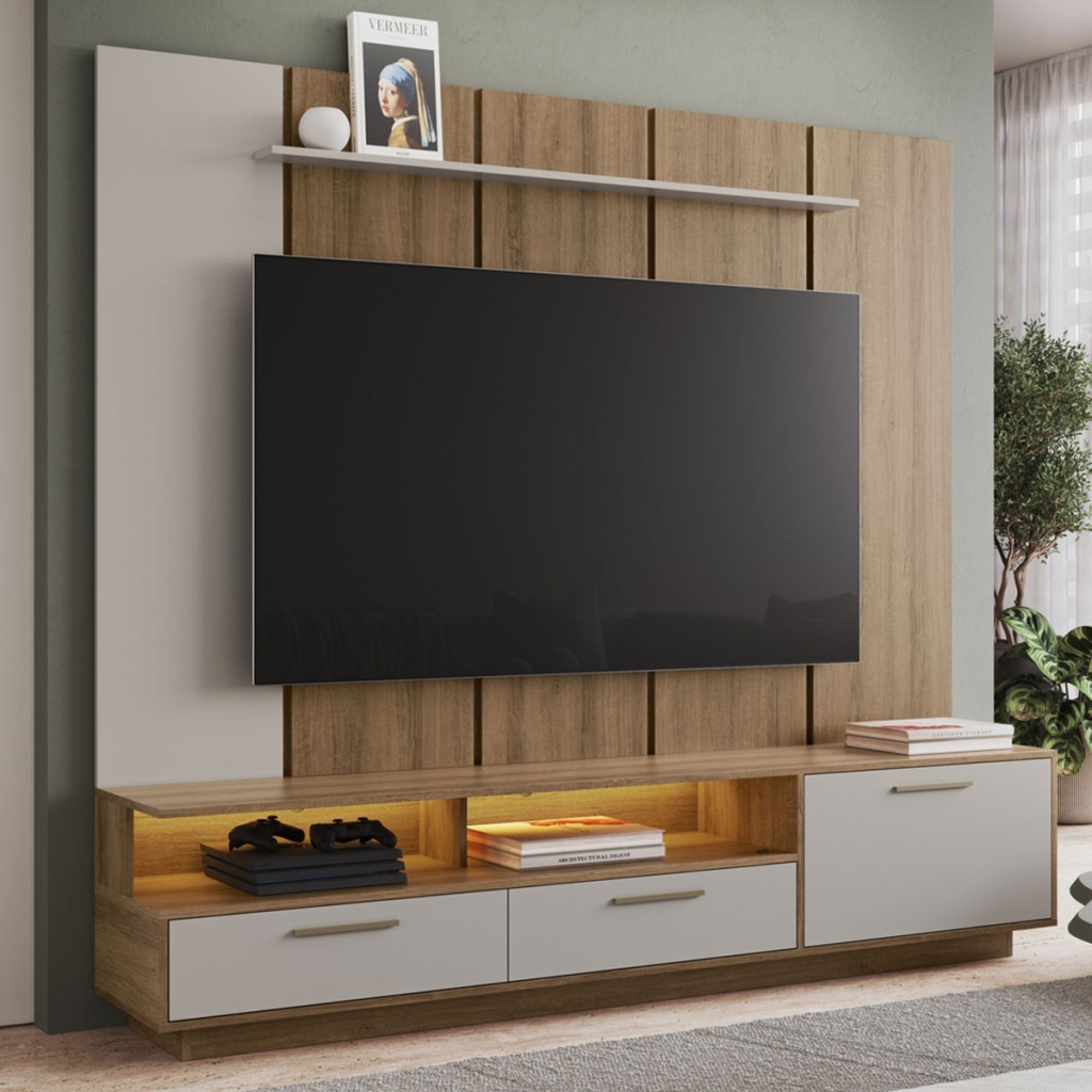 Estante para TV para TV Até 75 Polegadas Ravenna 1 Porta 2 Gavetas com Led - Art In Móveis em Oferta na Shopee