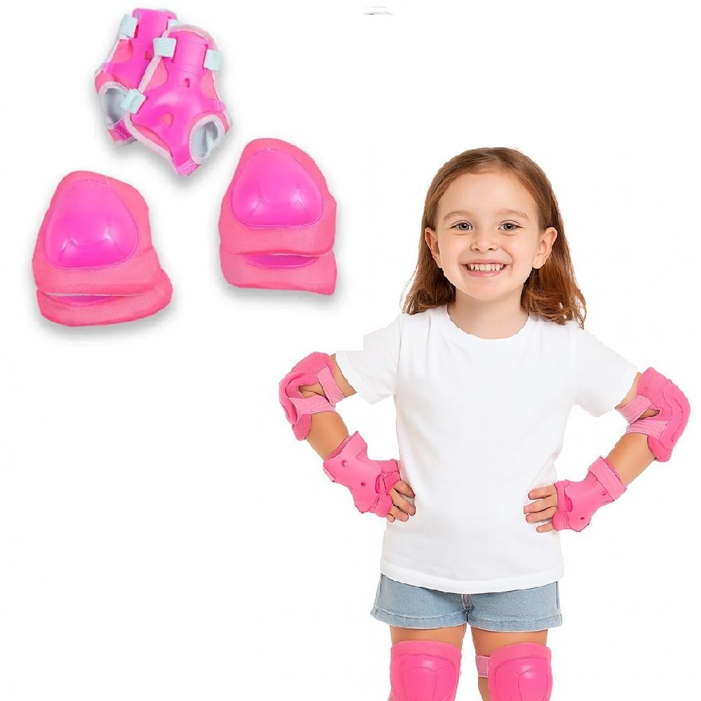 Kit Proteção Infantil Skate Patins Bike Joelheira Cotoveleira Munhequeira Pulso Acessórios Esporte Rosa