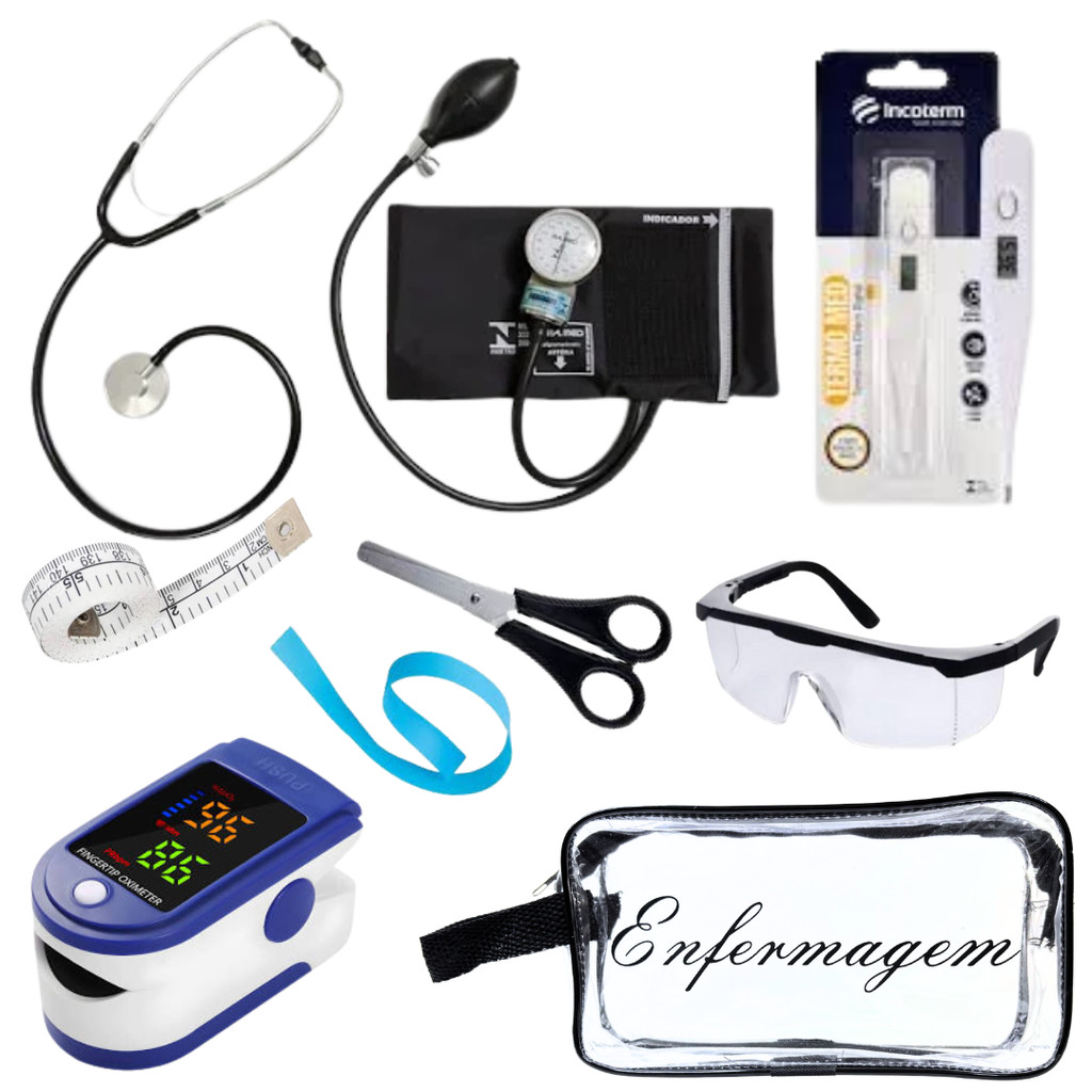 Kit Enfermagem Aparelho de Pressão + Estetoscópio PAMED Completo + Oximetro + Nécessaire