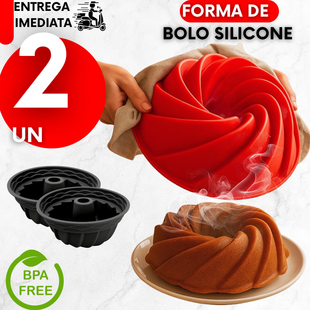 Kit Forma de Bolo Silicone Airfryer Redonda Pudim Torta Frezzer Geladeira Pincel e Mini Espátula