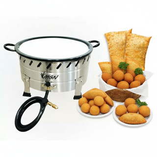 Fritador Fogão á Gas Pasteleiro 10 Litros Inox n18 Alta Pressão Batata frita Salgado Pastel Tacho Industrial Top em Oferta na Shopee