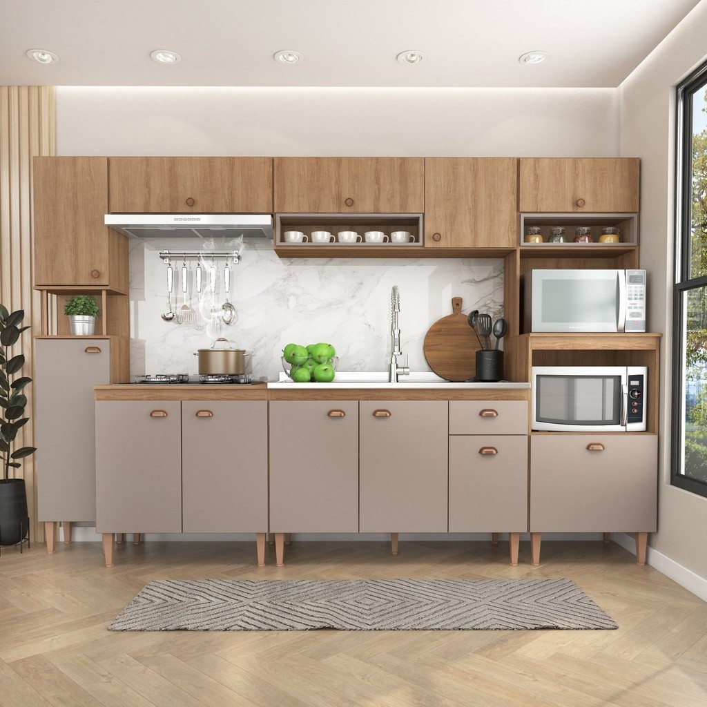 Cozinha Modulada Marti sem Tampo 6 Peças Mel/Fendi em Oferta na Shopee