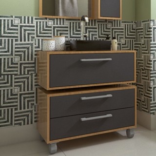 Gabinete Suspenso para Banheiro 80cm 1 Basculante e Balcão 2 Gavetas Alice Mel/Grafite em Oferta na Shopee