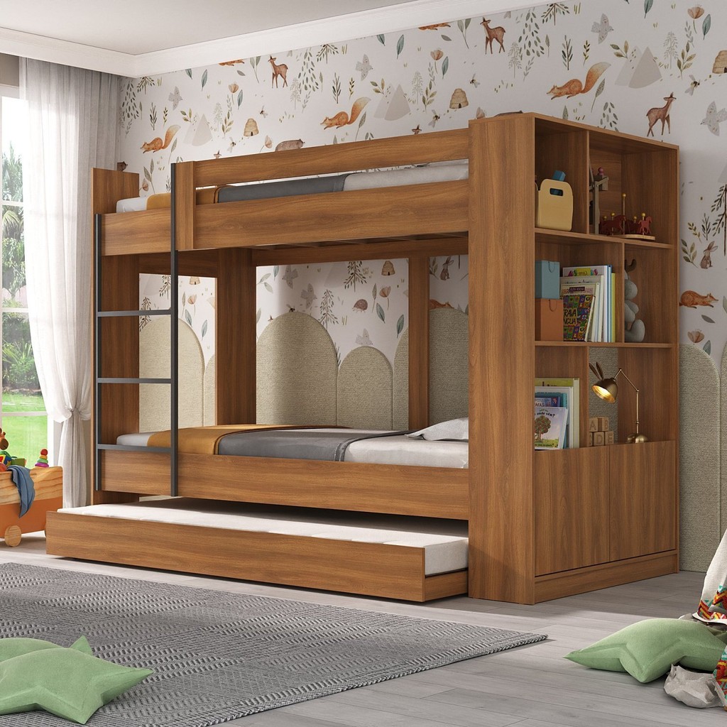 Treliche Juvenil Florence 2 Portas com Estante Nogal em Oferta na Shopee