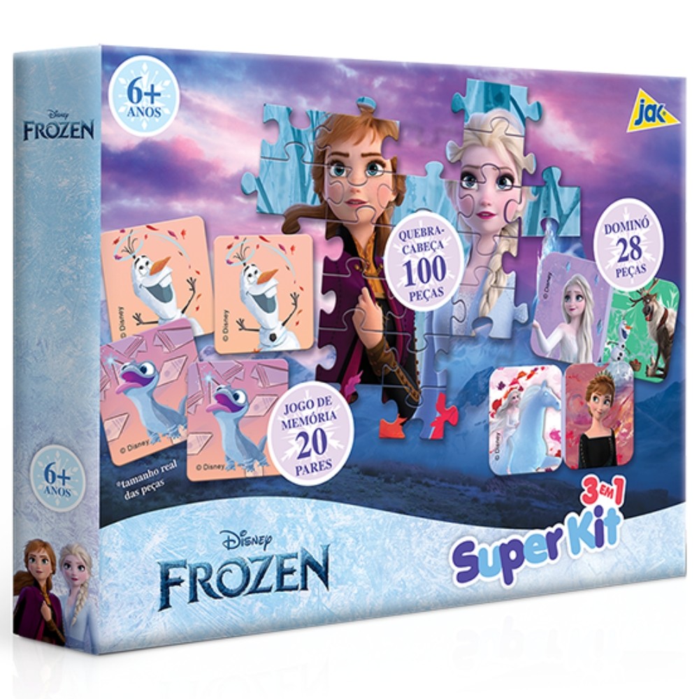 SUPER KIT 3 EM 1 FROZEN QUEBRA CABEÇA + DOMINÓ + JOGO DE MEMÓRIA 148 PEÇAS TOYSTER PUZZLE DISNEY ANA