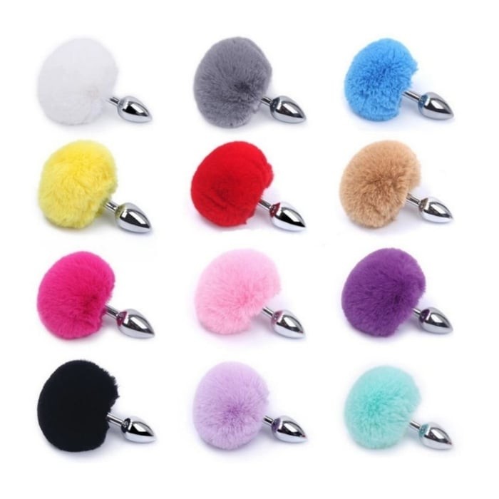 Plug Anal em Aço Pompom de Coelho - Tamanho P Escolha Cor