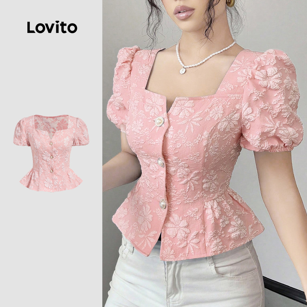 Lovito Blusa Elegante Floral Com Botões Jacquard Pérolas Primavera/Verão Rosa Para Mulheres L135A2D158 em Oferta na Shopee