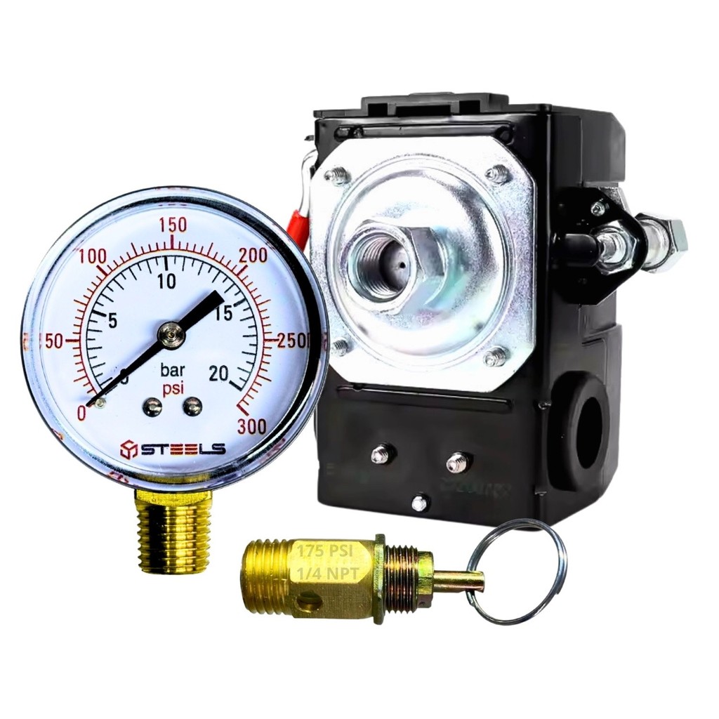 Kit Compressor Pressostato Manômetro E Válvula De Segurança