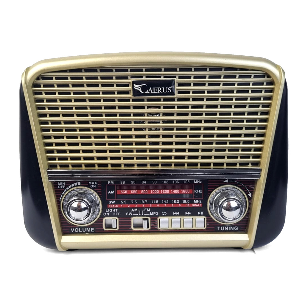 Radio Retrô Caerus CRS-2255BR com Rádio FM/AM/SW, USB, Cartão TF e Alto-Falante Hi-Fi 3W RMS