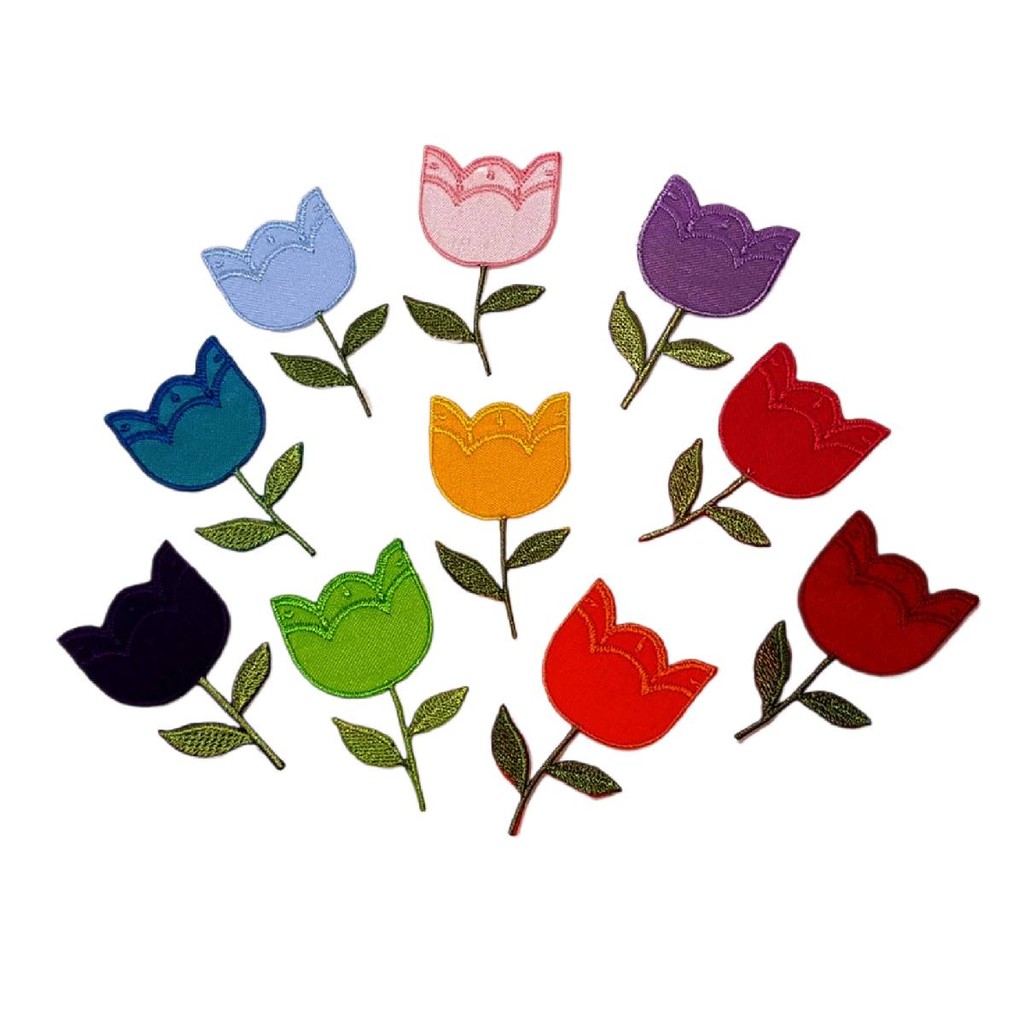 PATCH APLIQUE FLOR TULIPA TECIDO BORDADO TERMOCOLANTE 6 PÇ