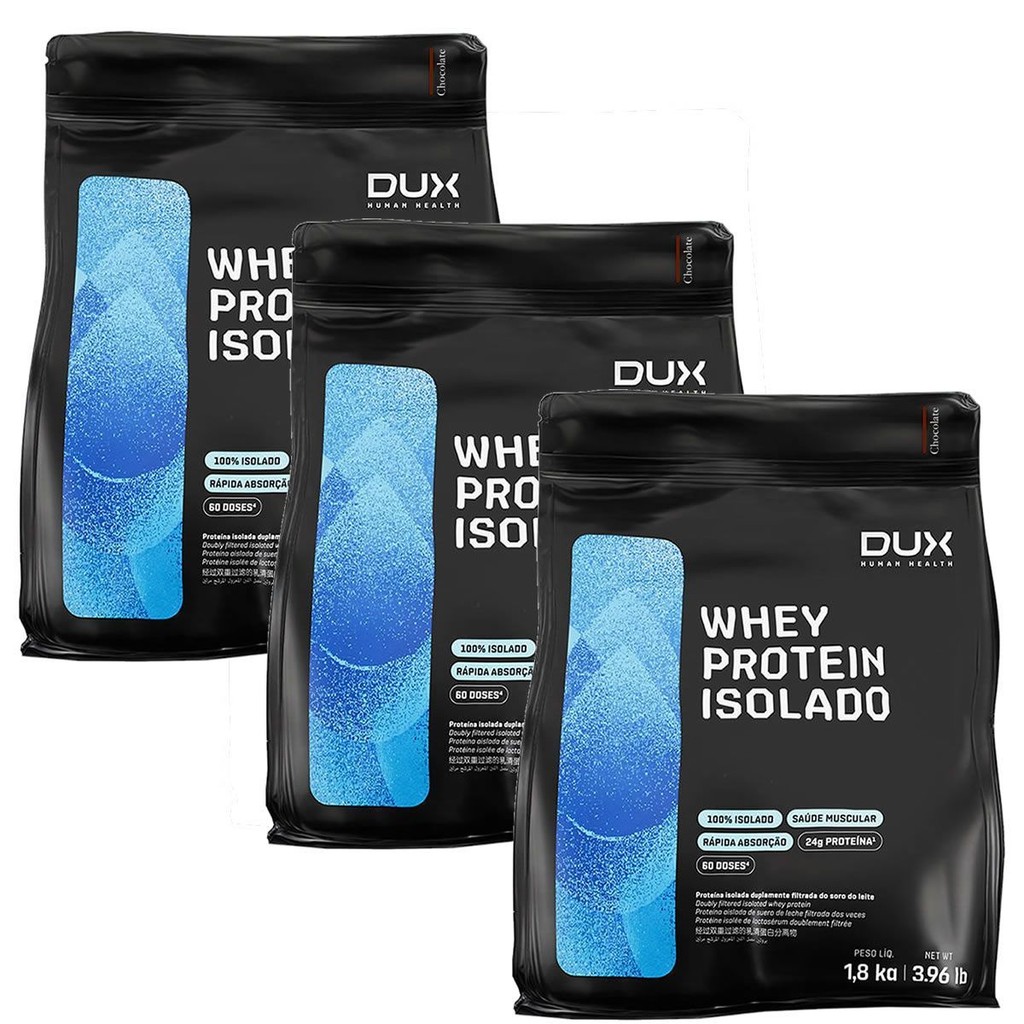 Kit 3X Whey Protein Isolado - 1800g Refil Chocolate - Dux Nutrition