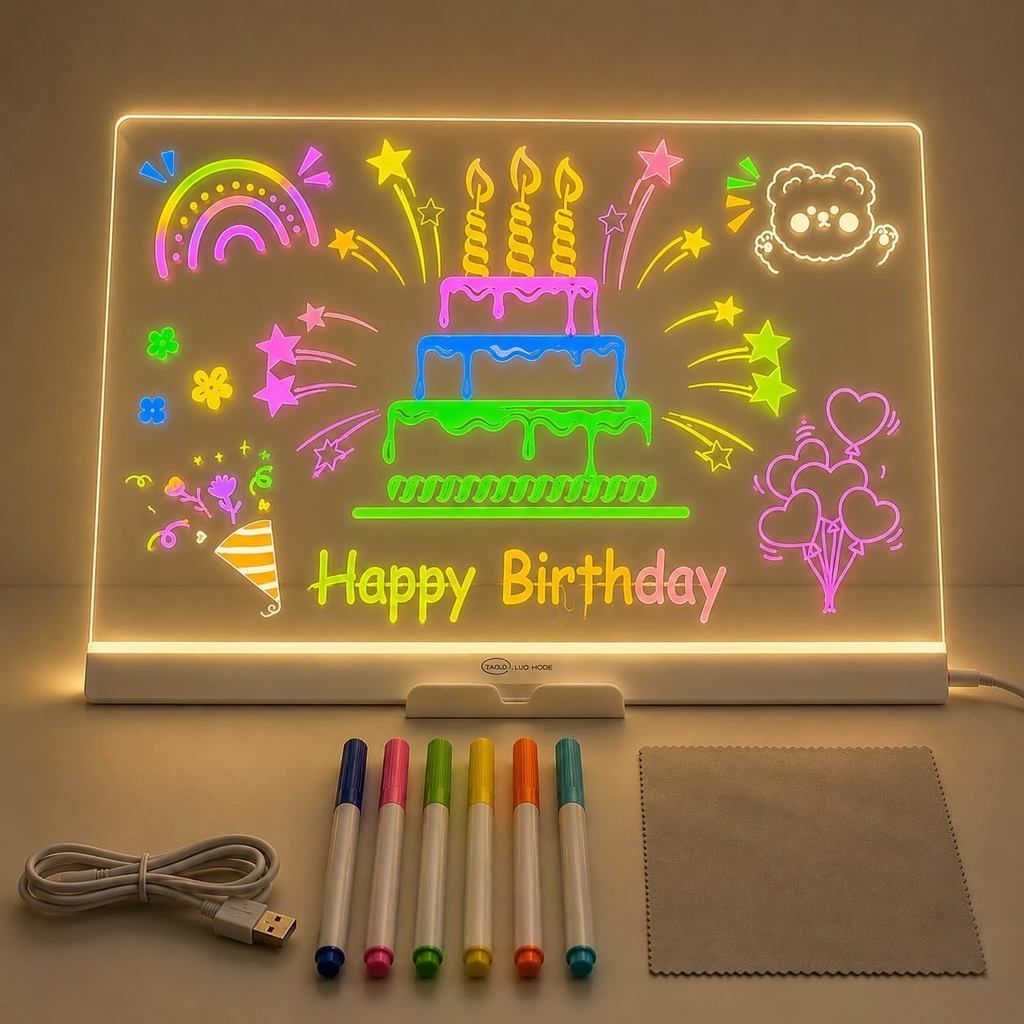 Quadro de Desenho Luminária LED para Escrita com – Lousa de Mesa para Anotações em Acrílico com Efeito 3D