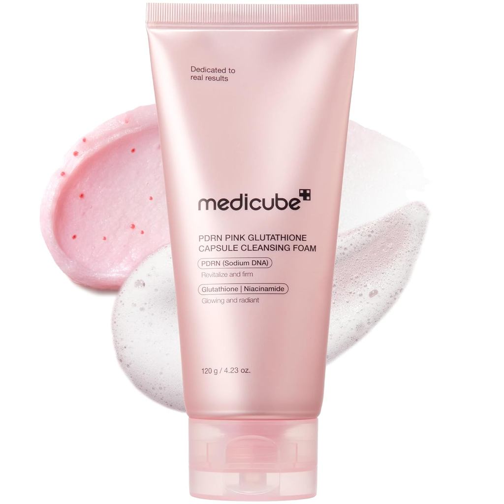 Medicube Limpador Facial PDRN Espuma de Limpeza com Cápsulas de Glutationa Rosa |   Gel de Limpeza Facial Diário para Cu