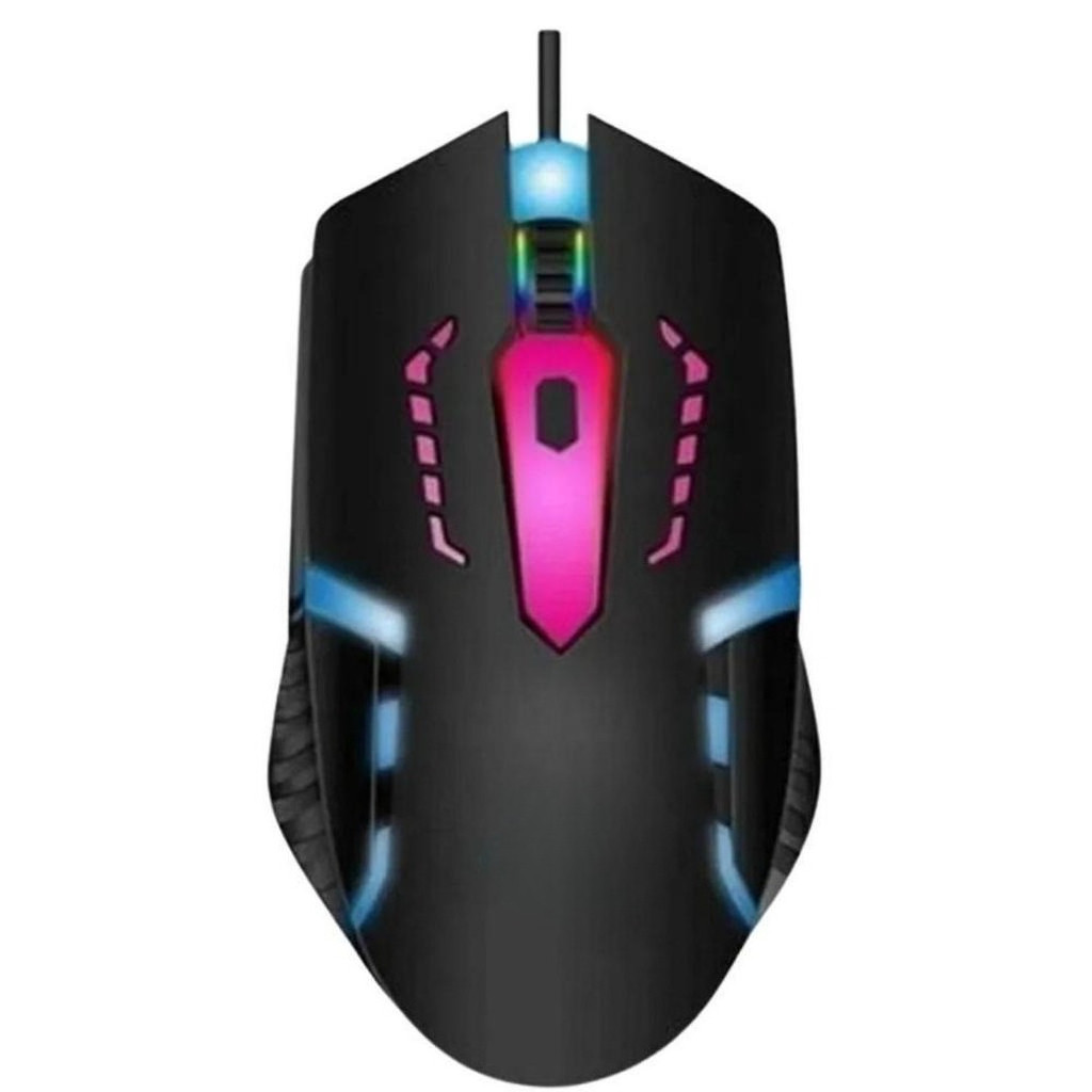 Mouse Gamer Óptico Com Fio USB, DPI Ajustável até 3600 e Iluminação LED de 7 Cores