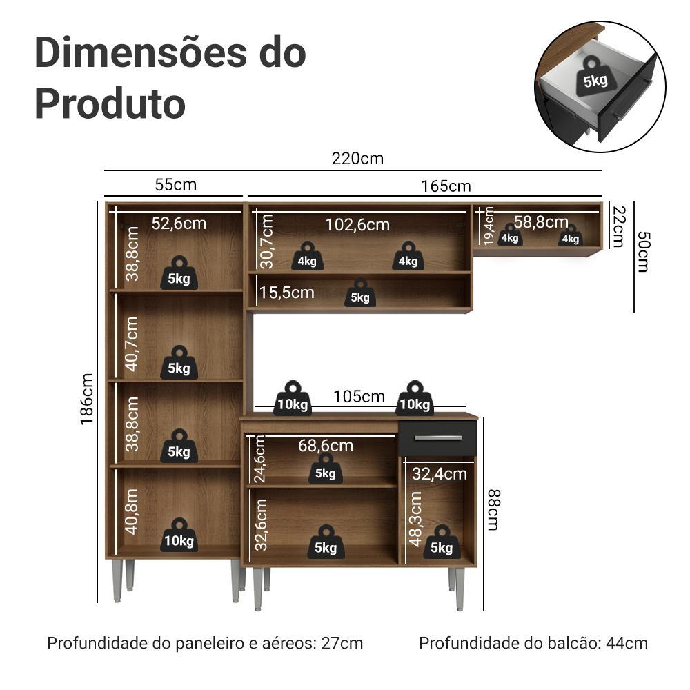 Armário de Cozinha Completa 220 cm Rustic/Preto Deli Madesa 02 · foto 2