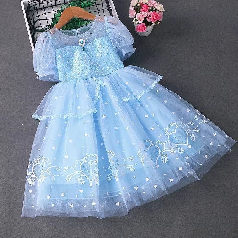 2026 Moda Crianças Meninas Congelado Elsa Princesa Tutu Vestido Verão Diário Cosplay Roupa Aniversário Festa De Hallowee