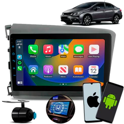 Multimídia 9 Polegadas Civic G9 2012 até 2016 Carplay e Android Auto Sem Fio Com Câmera de Ré Colorida + Moldura