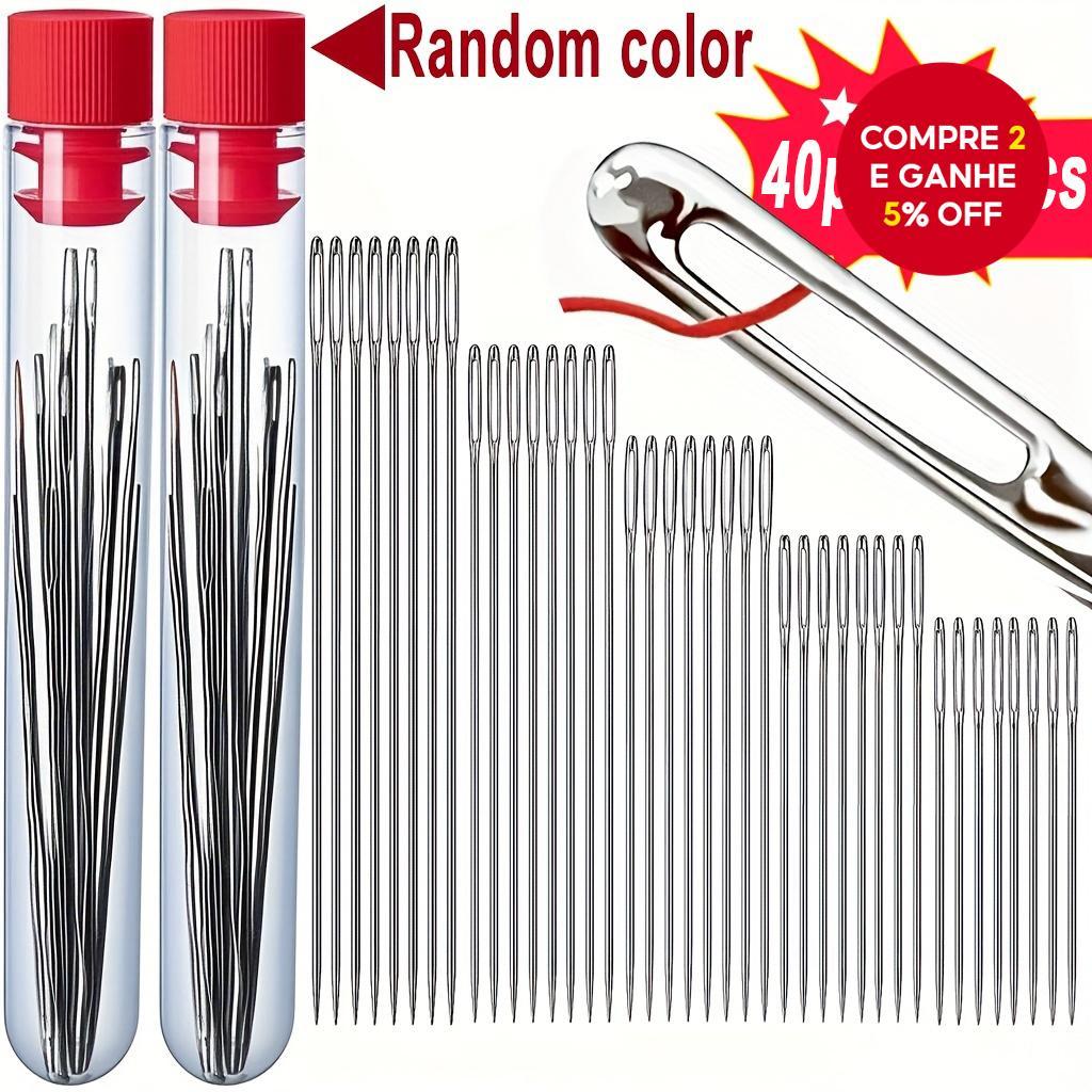 40 peças/80 peças de agulhas de costura manual para olhos grandes em aço inoxidável - kit profissional de agulhas para