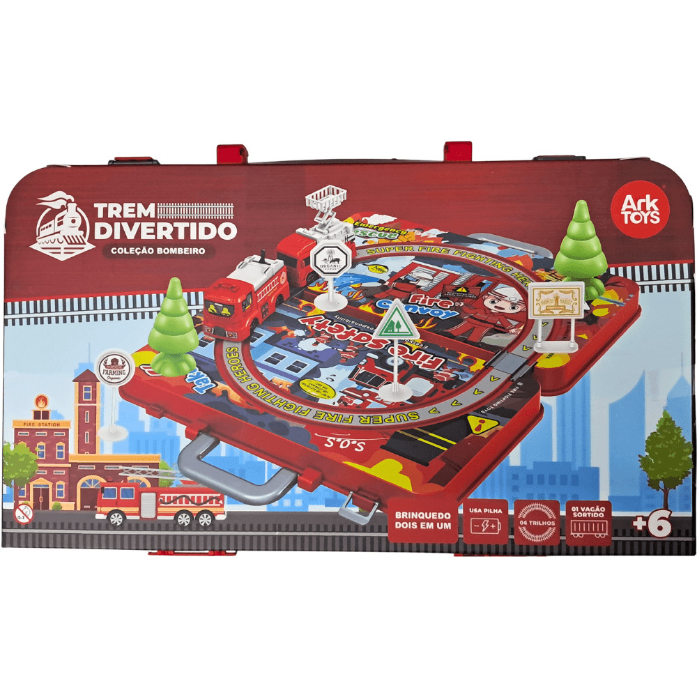 Maletinha Ferrorama Bombeiros com Vagão Sortido - Ark Toys