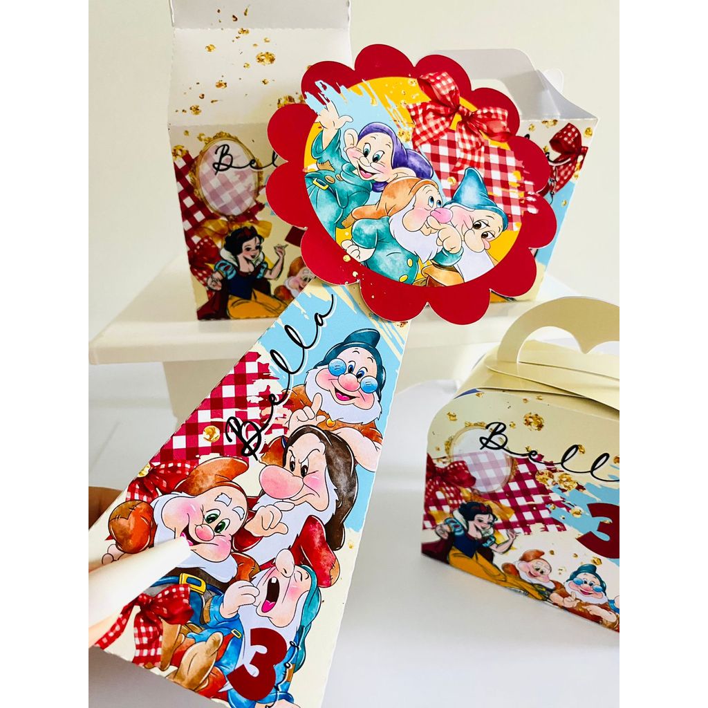 Caixinhas personalizadas BRANCA DE NEVE Aquarela (pegue e monte) - Kit Caixas Lembrancinha Mimo para Festa Princesa