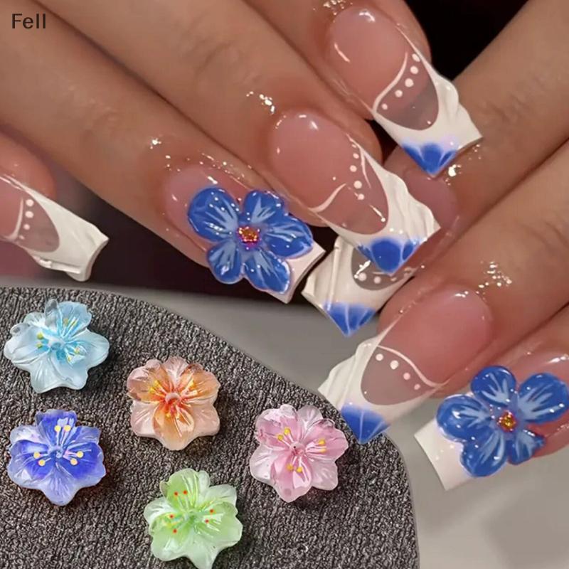 [Fel] 50 Peças Flores 3D Borboleta Para Unhas Amuletos Gradiente Gelo Translúcido Flor De Decoração Luminosa Design Vend