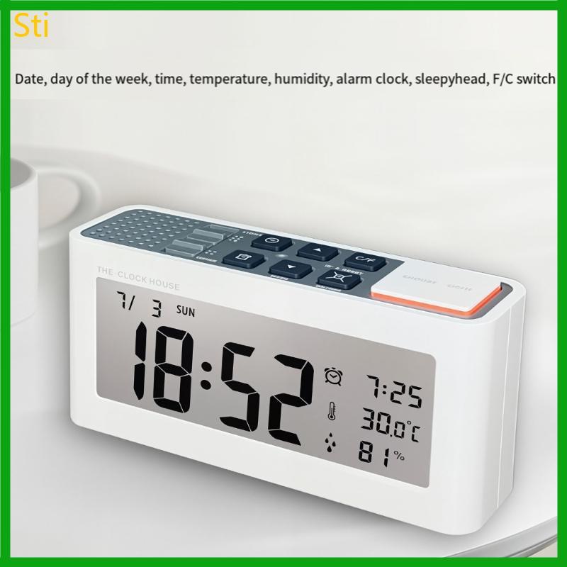 Sti Despertador Digital Data Dia Display Tela Painel Clima Da E Operação Alarme Pausa Lâmpada Acces