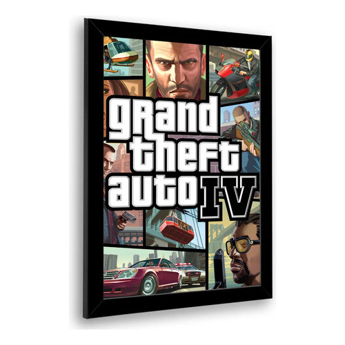 Quadro Decorativo Gta 4 Iv Emoldurado Decoração Parede