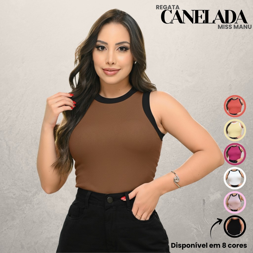 Regata Canelada Blusa Feminina Ribana Malha Canelada Casual Moda Verão Básica Duas Cores Premium