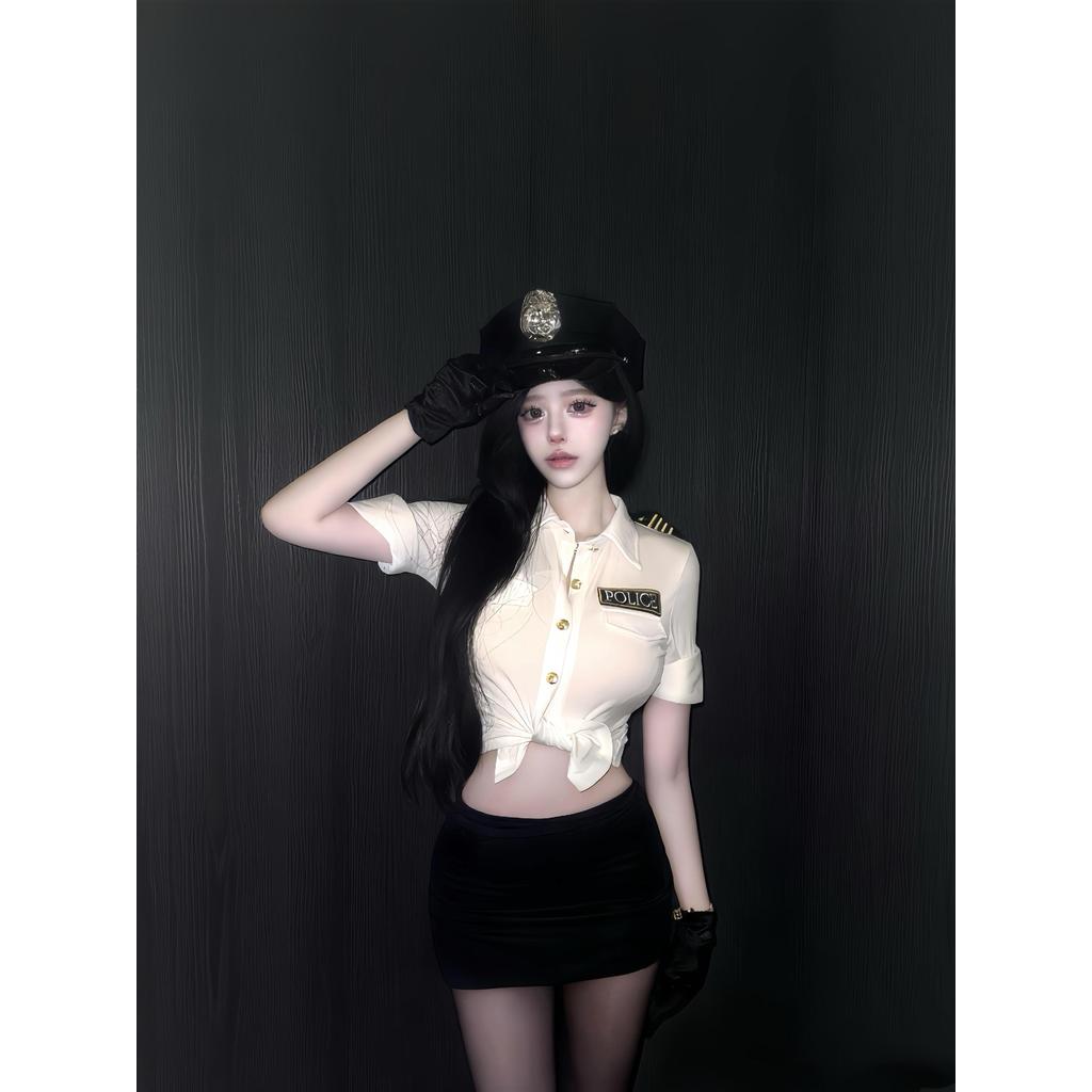 Puro desejo quente menina branca camisa de manga curta Hip saia verão Sexy menina quente capitão comissário de bordo com