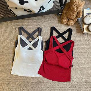 Desejo estilo cruz linda volta Halter volta camisola feminina roupa interior 2026 topo exterior com almofada no peito ve