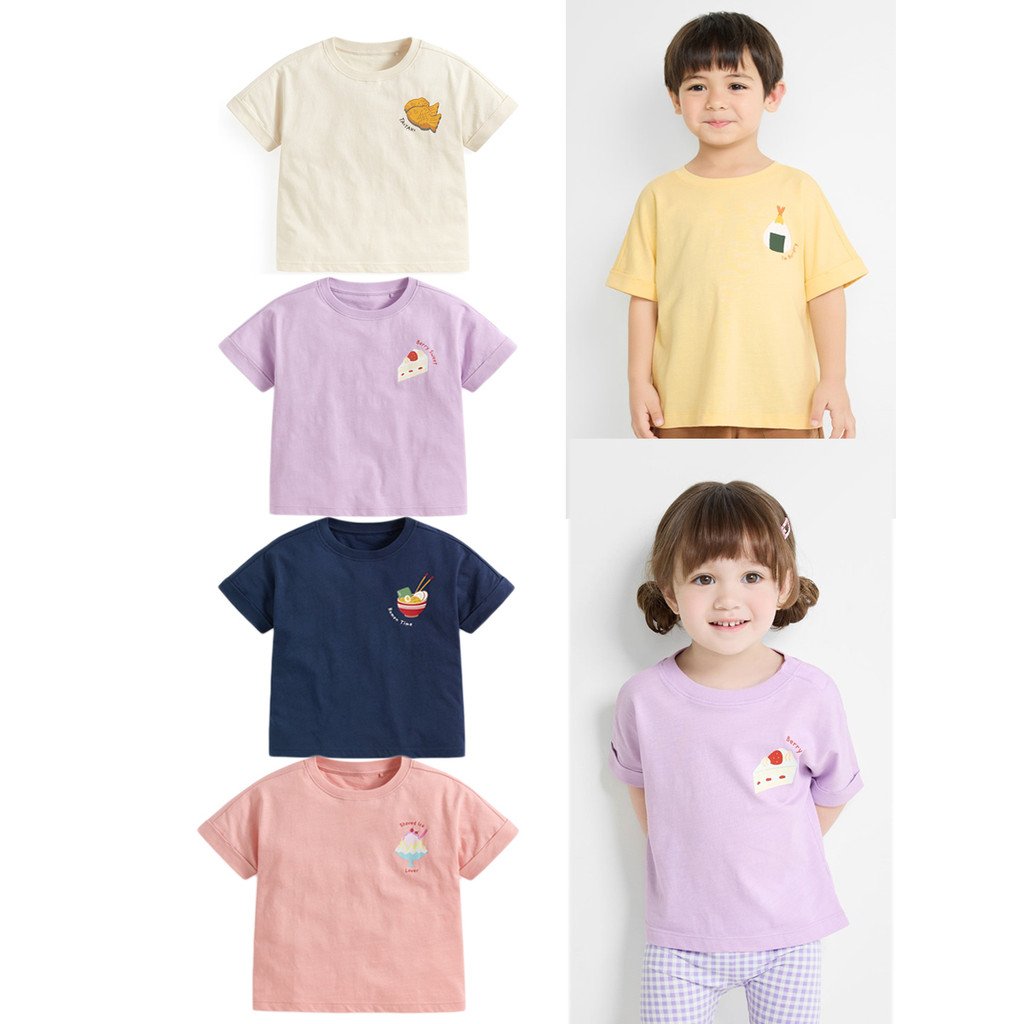 Verão crianças camiseta de manga curta novo estilo Slub algodão Gourmet impressão meninos meninas solto meia manga puro