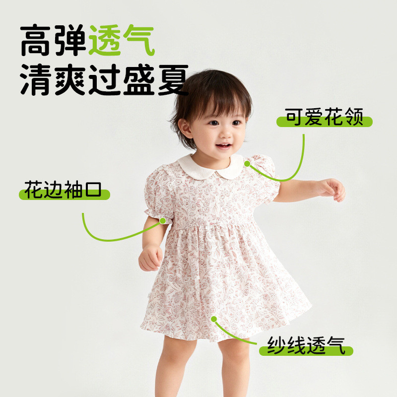 Crianças verão respirável macacão saia pequena bebê menina estilo fino Floral passeio vestido de princesa roupas de bebê
